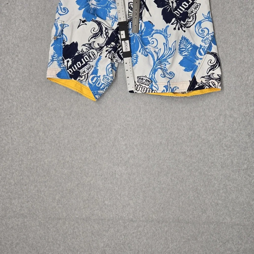 Corona Extra Men Shorts XXL/38 White Swimwear Floral Corona Logo Board Shorts
